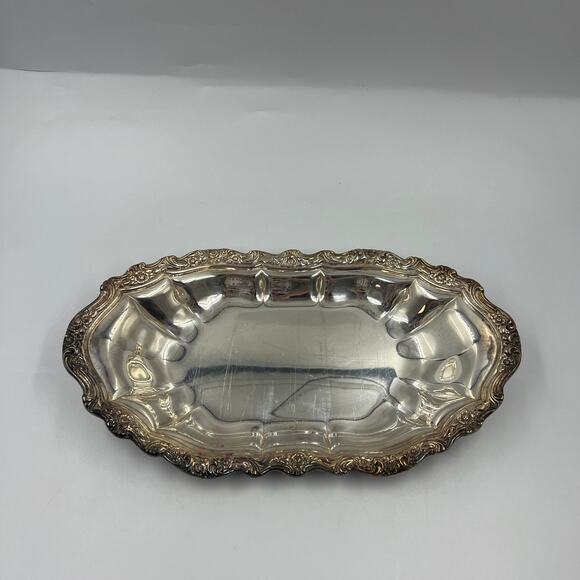 Vintage Silver Plated Tray Textured Rose Pattern Ribbon Decorative Serving Tray - Picture 2 of 8